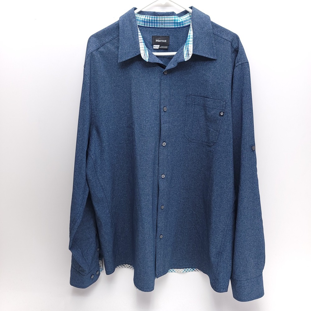 Marmot Aerobora Long Sleeve Shirt Mens XXL Button Blue Breathable Light Hiking